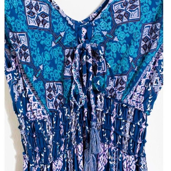 Blue Floral Smocked Boho Maxi Dress - Picture 3 of 3